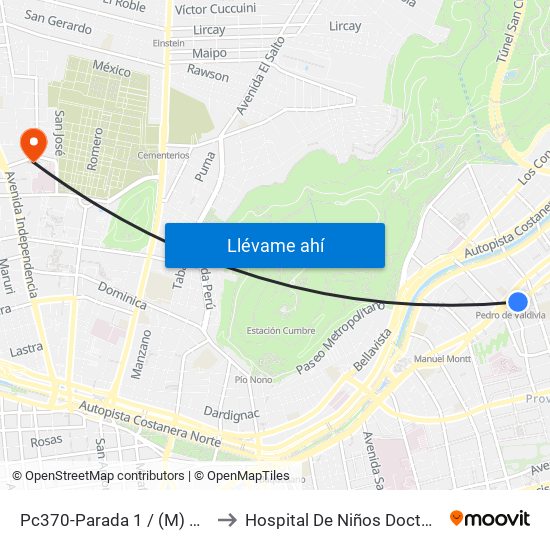 Pc370-Parada 1 / (M) Pedro De Valdivia to Hospital De Niños Doctor Roberto Del Río map