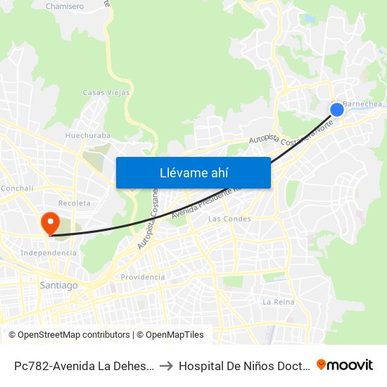 Pc782-Avenida La Dehesa / Esq. Raúl Labbé to Hospital De Niños Doctor Roberto Del Río map