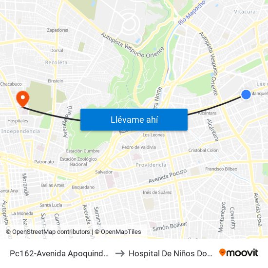 Pc162-Avenida Apoquindo / Esq. Rosa O'Higgins to Hospital De Niños Doctor Roberto Del Río map