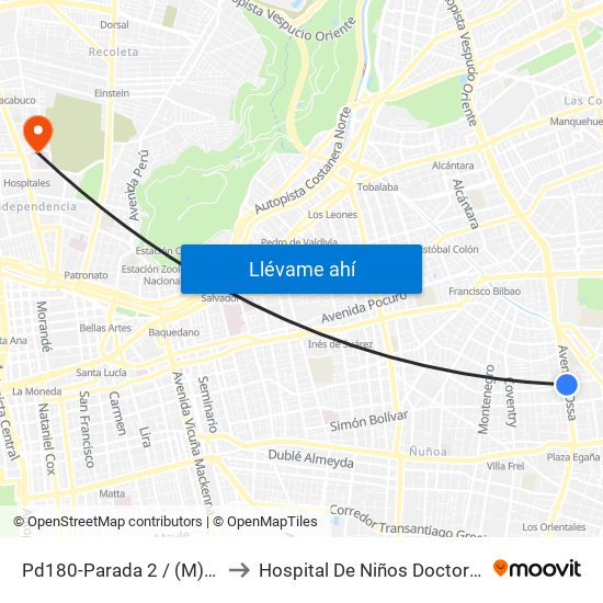 Pd180-Parada 2 / (M) Simón Bolívar to Hospital De Niños Doctor Roberto Del Río map