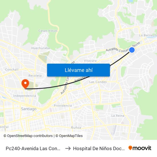 Pc240-Avenida Las Condes / Esq. Pamplona to Hospital De Niños Doctor Roberto Del Río map