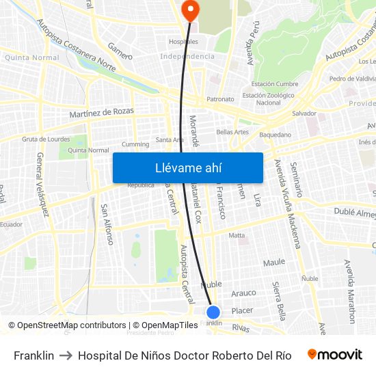 Franklin to Hospital De Niños Doctor Roberto Del Río map