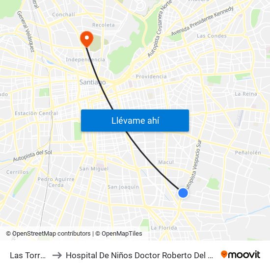 Las Torres to Hospital De Niños Doctor Roberto Del Río map