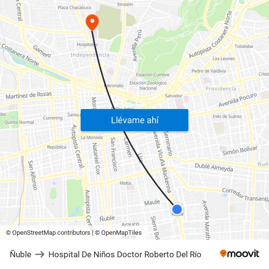 Ñuble to Hospital De Niños Doctor Roberto Del Río map