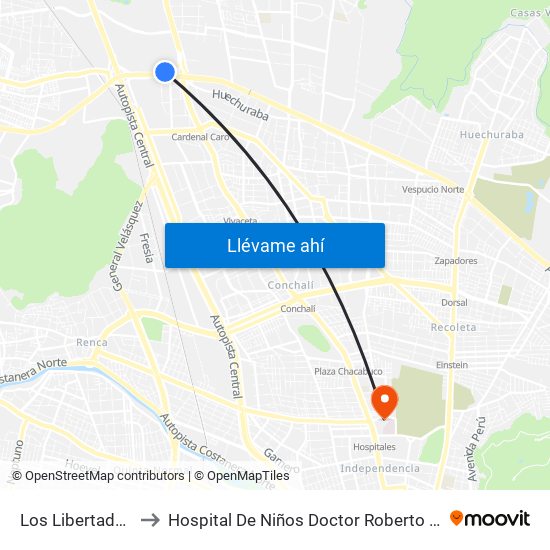 Los Libertadores to Hospital De Niños Doctor Roberto Del Río map