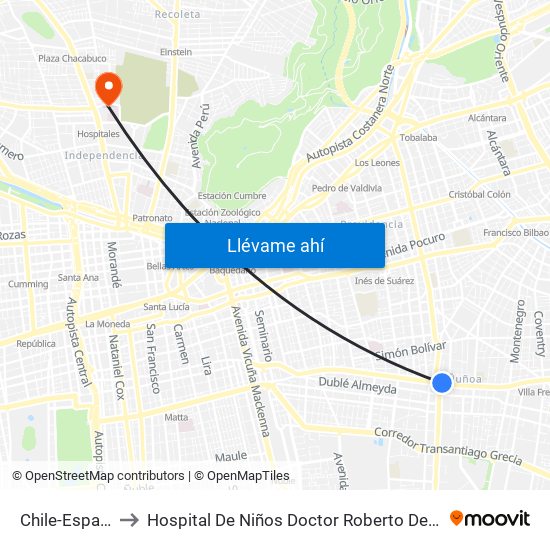 Chile-España to Hospital De Niños Doctor Roberto Del Río map