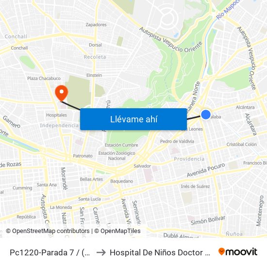 Pc1220-Parada 7 / (M) Tobalaba to Hospital De Niños Doctor Roberto Del Río map