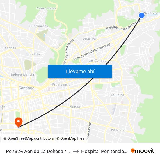 Pc782-Avenida La Dehesa / Esq. Raúl Labbé to Hospital Penitenciario, Santiago map