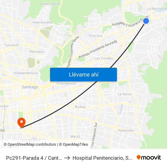 Pc291-Parada 4 / Cantagallo to Hospital Penitenciario, Santiago map