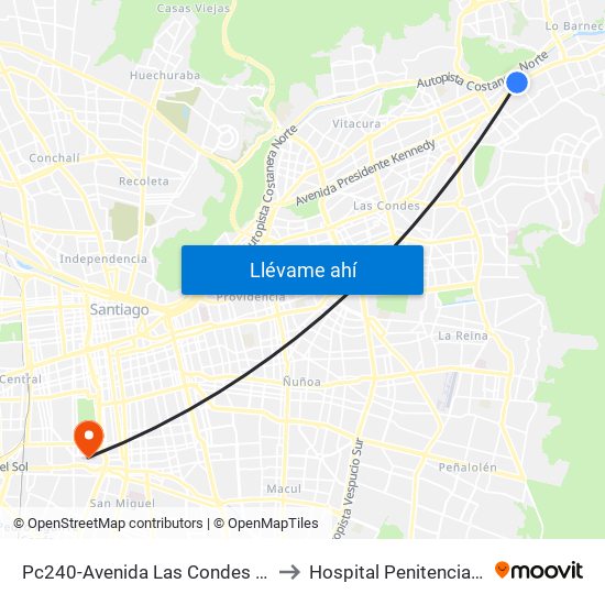 Pc240-Avenida Las Condes / Esq. Pamplona to Hospital Penitenciario, Santiago map