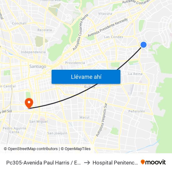 Pc305-Avenida Paul Harris / Esq. Av. Cristóbal Colón to Hospital Penitenciario, Santiago map