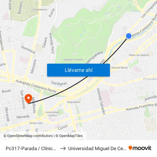 Pc317-Parada / Clínica Indisa to Universidad Miguel De Cervantes map