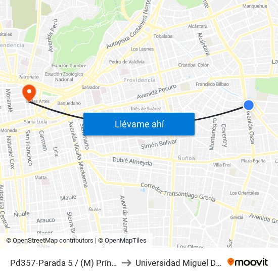 Pd357-Parada 5 / (M) Príncipe De Gales to Universidad Miguel De Cervantes map