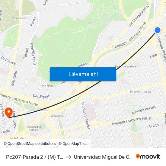 Pc207-Parada 2 / (M) Tobalaba to Universidad Miguel De Cervantes map