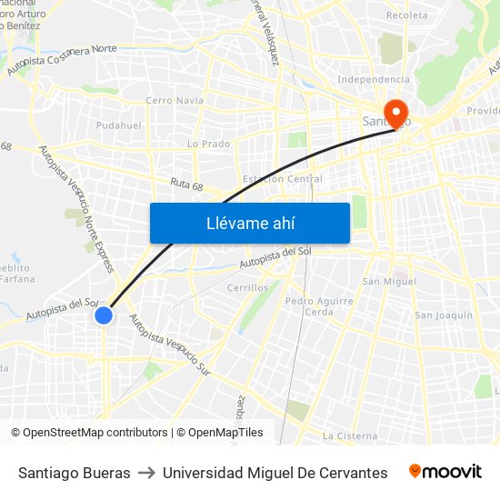 Santiago Bueras to Universidad Miguel De Cervantes map