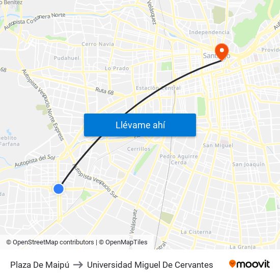 Plaza De Maipú to Universidad Miguel De Cervantes map