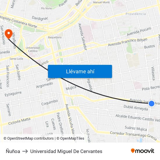 Ñuñoa to Universidad Miguel De Cervantes map