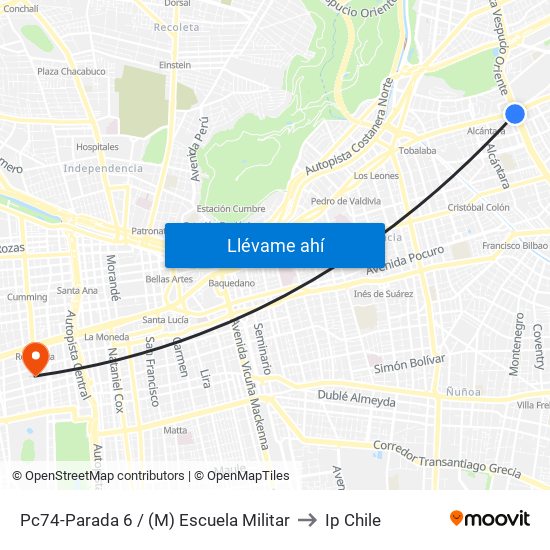 Pc74-Parada 6 / (M) Escuela Militar to Ip Chile map