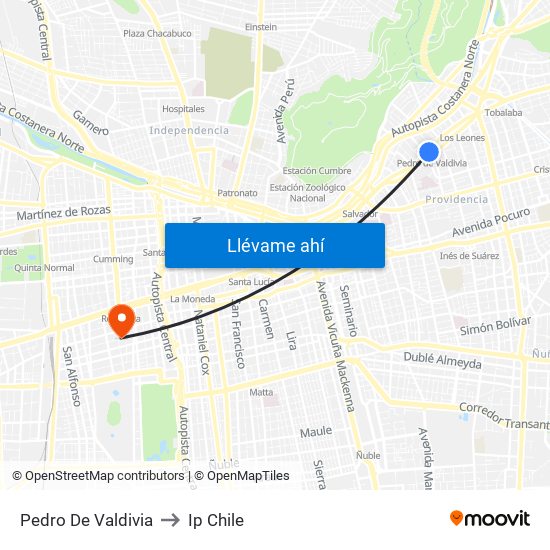 Pedro De Valdivia to Ip Chile map