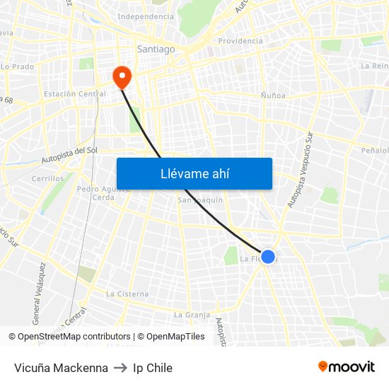 Vicuña Mackenna to Ip Chile map