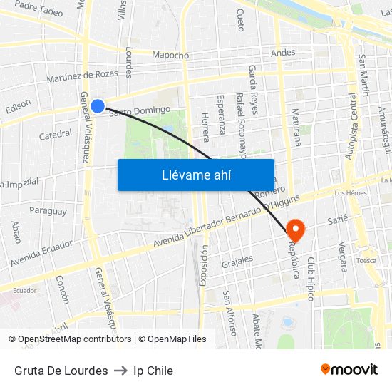 Gruta De Lourdes to Ip Chile map