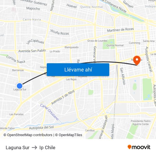 Laguna Sur to Ip Chile map