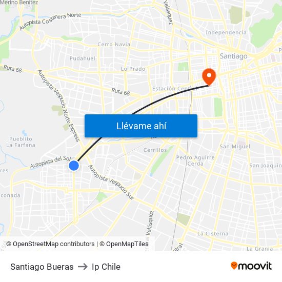 Santiago Bueras to Ip Chile map