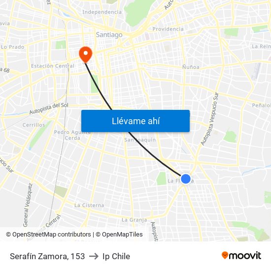 Serafín Zamora, 153 to Ip Chile map