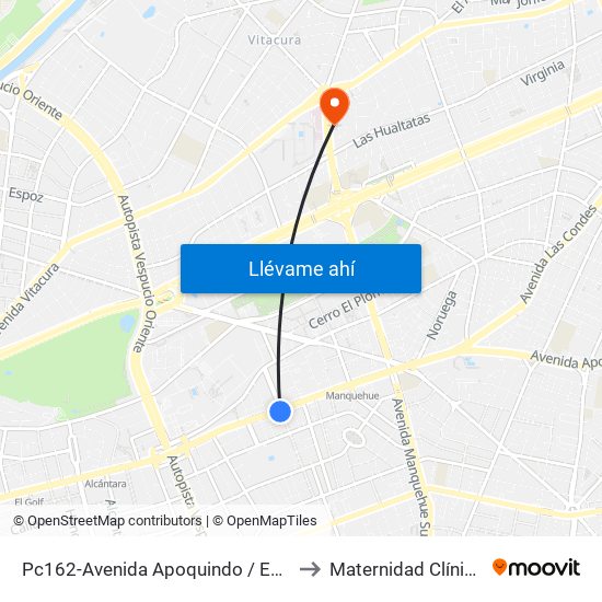 Pc162-Avenida Apoquindo / Esq. Rosa O'Higgins to Maternidad Clínica Alemana map