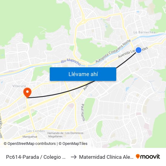 Pc614-Parada / Colegio Hebreo to Maternidad Clínica Alemana map