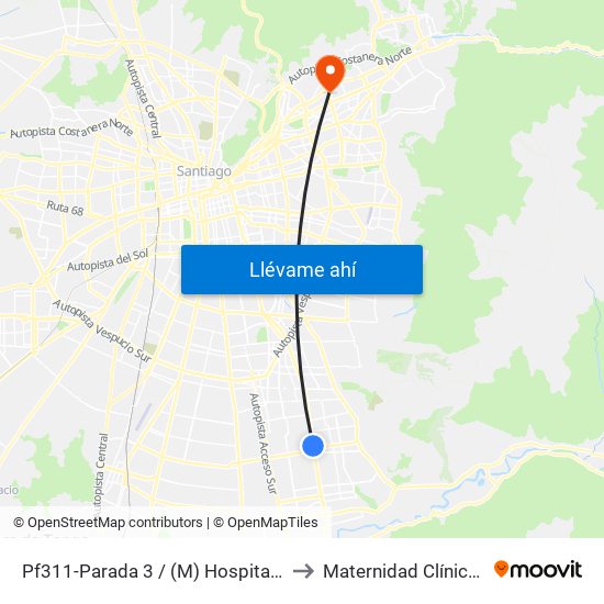 Pf311-Parada 3 / (M) Hospital Sótero Del Río to Maternidad Clínica Alemana map