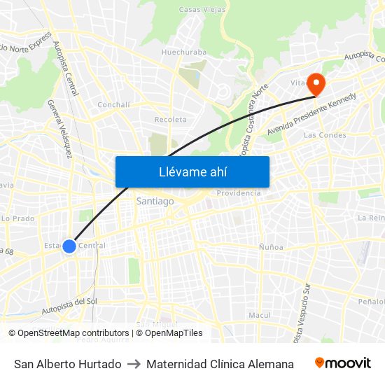 San Alberto Hurtado to Maternidad Clínica Alemana map