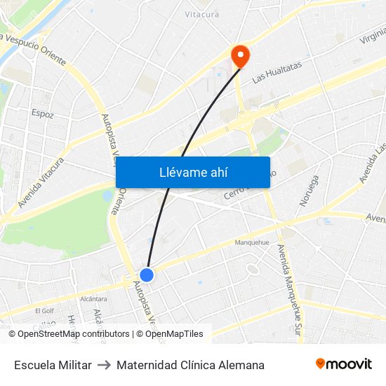 Escuela Militar to Maternidad Clínica Alemana map