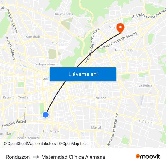 Rondizzoni to Maternidad Clínica Alemana map