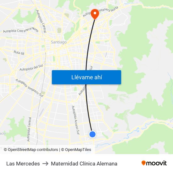 Las Mercedes to Maternidad Clínica Alemana map