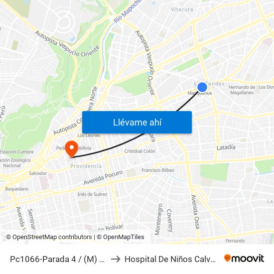 Pc1066-Parada 4 / (M) Manquehue to Hospital De Niños Calvo Mackenna map