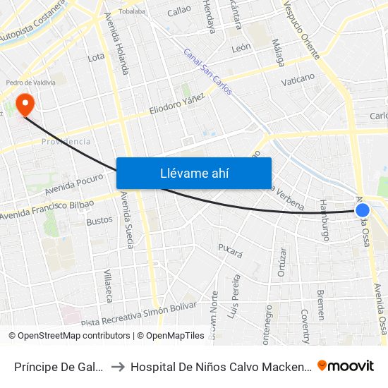 Príncipe De Gales to Hospital De Niños Calvo Mackenna map