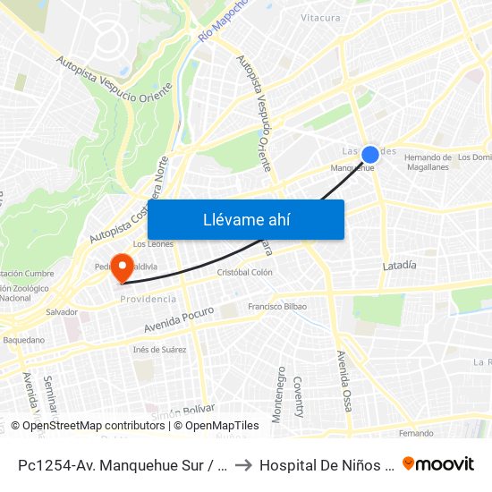 Pc1254-Av. Manquehue Sur / Esq. Avenida Apoquindo to Hospital De Niños Calvo Mackenna map