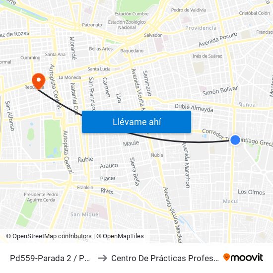 Pd559-Parada 2 / Pedagógico to Centro De Prácticas Profesionales Udla map