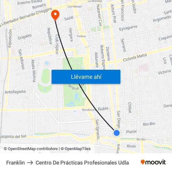 Franklin to Centro De Prácticas Profesionales Udla map