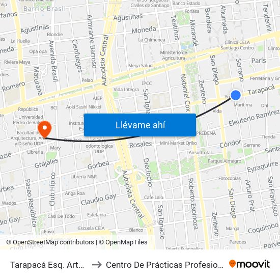 Tarapacá Esq. Arturo Prat to Centro De Prácticas Profesionales Udla map