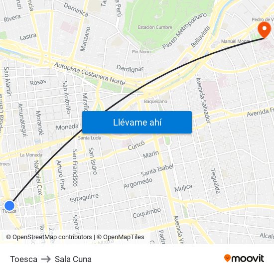 Toesca to Sala Cuna map