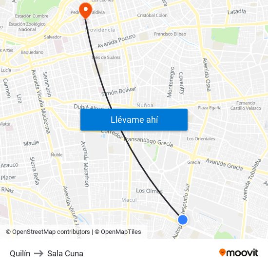 Quilín to Sala Cuna map