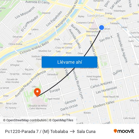 Pc1220-Parada 7 / (M) Tobalaba to Sala Cuna map