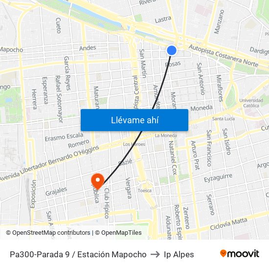 Pa300-Parada 9 / Estación Mapocho to Ip Alpes map