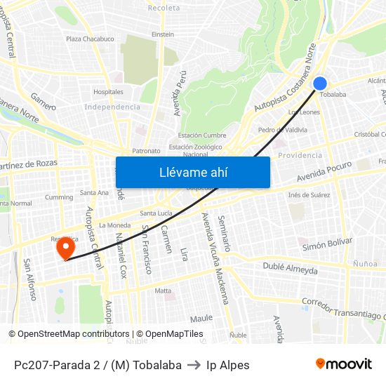 Pc207-Parada 2 / (M) Tobalaba to Ip Alpes map