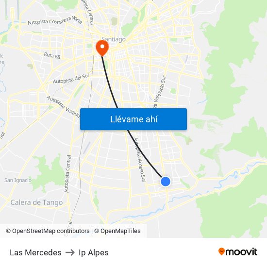 Las Mercedes to Ip Alpes map