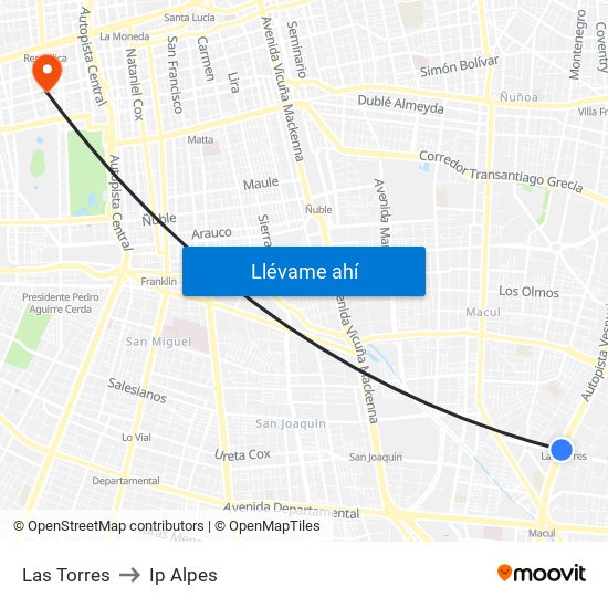 Las Torres to Ip Alpes map