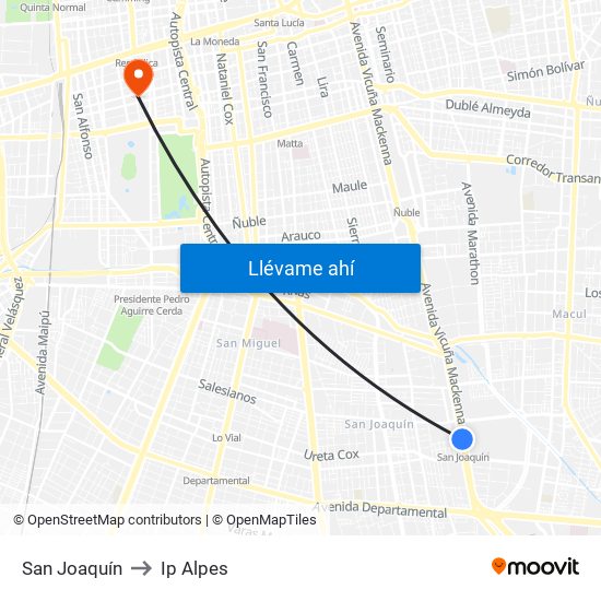 San Joaquín to Ip Alpes map