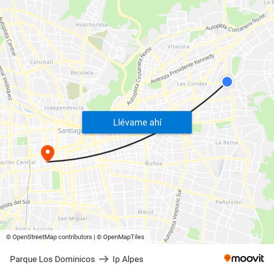 Parque Los Dominicos to Ip Alpes map